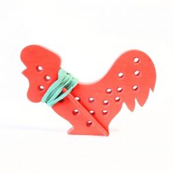 Houten rijgspel haan rood, Rimex toys 583118