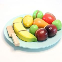 Houten bord met fruit en mes, Rimex toys 2391